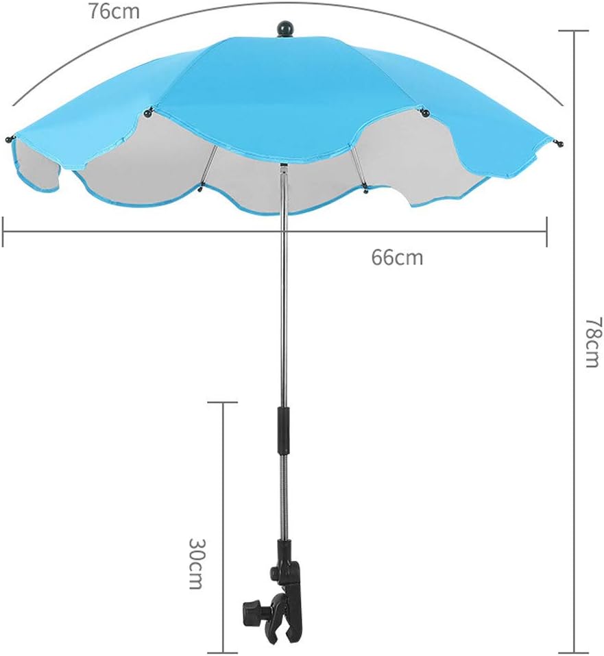 Parasol pour poussette avec protection UV UPF 50+ et clip réglable à 360° pour bébé, parapluie portable pour poussette, vélo, fauteuil roulant, panier de plage (noir)