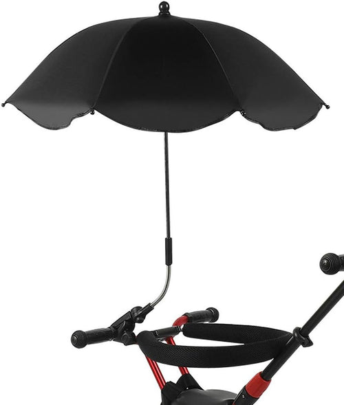 Parasol pour poussette avec protection UV UPF 50+ et clip réglable à 360° pour bébé, parapluie portable pour poussette, vélo, fauteuil roulant, panier de plage (noir)