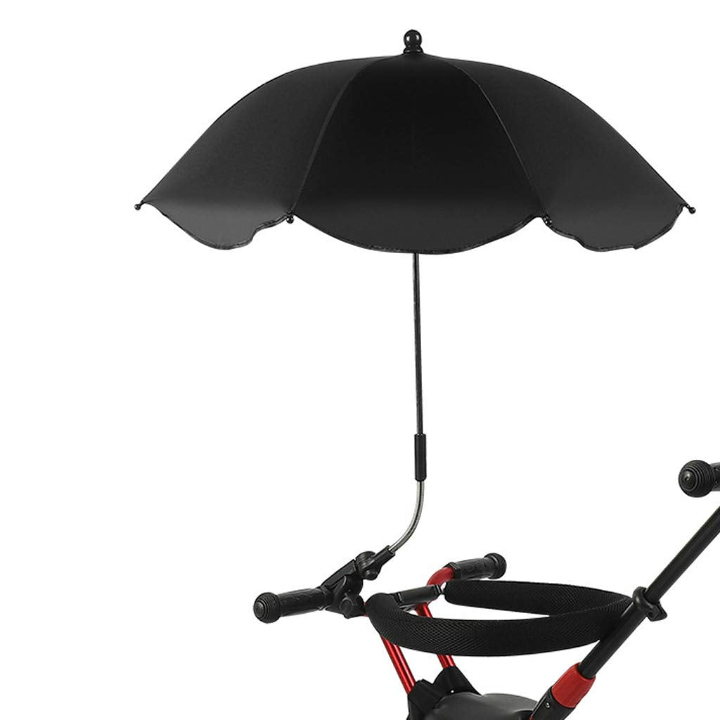 Parasol pour poussette avec protection UV UPF 50+ et clip réglable à 360° pour bébé, parapluie portable pour poussette, vélo, fauteuil roulant, panier de plage (noir)