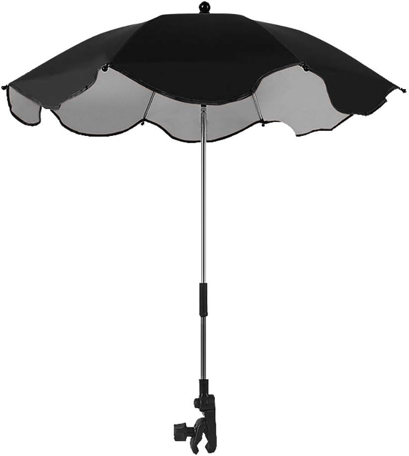 Parasol pour poussette avec protection UV UPF 50+ et clip réglable à 360° pour bébé, parapluie portable pour poussette, vélo, fauteuil roulant, panier de plage (noir)