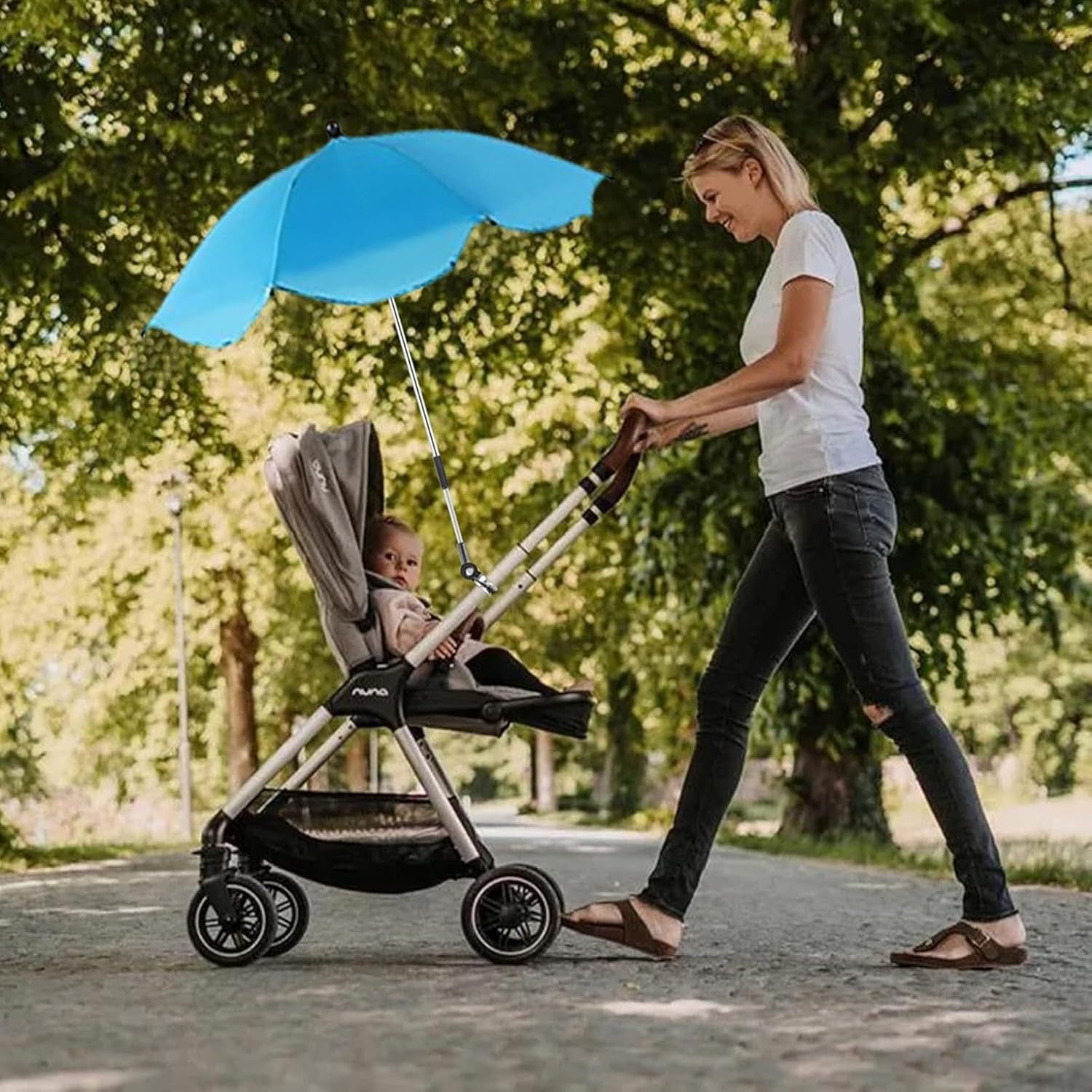 Parasol pour poussette avec protection UV UPF 50+ et clip réglable à 360° pour bébé, parapluie portable pour poussette, vélo, fauteuil roulant, panier de plage (noir)